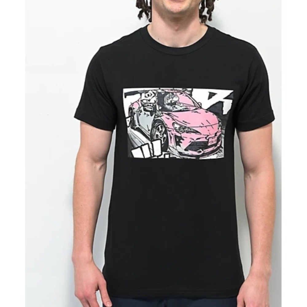 Shinya Burnout Drift Car‎ Anime Graphic T- shirt Black Size L 100% Cotton
